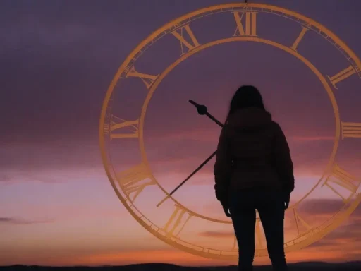 Una representación de un viajero del tiempo en un laberinto de relojes y paradojas temporales.